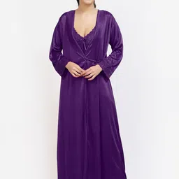 NIGHT KEYS Pack Of 2 Satin Nightdress WIth Robe image 3