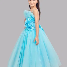 Pink Chick Girls Shoulder Strap Ruffled Tulle Net Maxi Gown image 4