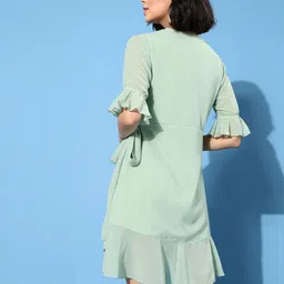 plusS Women Gorgeous Green Solid Ruffled Dress image 5