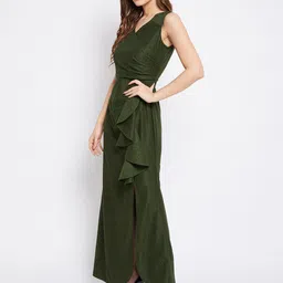 Imfashini Olive Green Lace Maxi Dress image 3