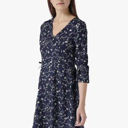 DODO & MOA Navy Blue & White Floral A-Line Dress image 5