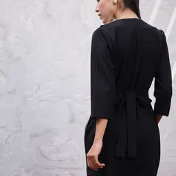 Athena Black Striped Embroidered A-Line Disco Dress image 4