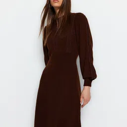 Trendyol Self Design Cuffed Sleeves A-Line Dress image 4