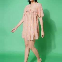 BAESD Floral Print Flared Sleeve Georgette Empire Dress image 4