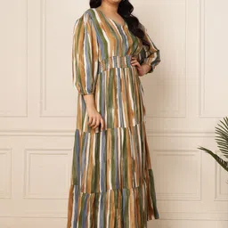 vibes by deebaco DEEBACO Plus Size Striped Puff Sleeve Maxi Dress image 3