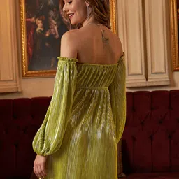 Athena Off-Shoulder Pleated A-Line Dress image 4