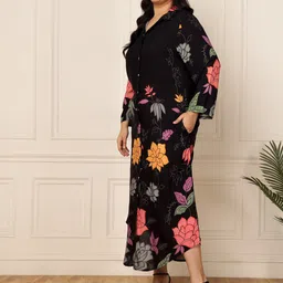 vibes by deebaco DEEBACO Plus Size Floral Printed Shirt Collar Midi Dress image 3