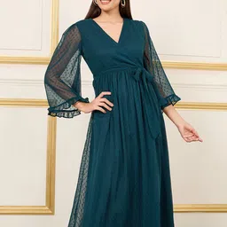 Styli Self Design Flared Sleeve Wrap Maxi Dress image 2