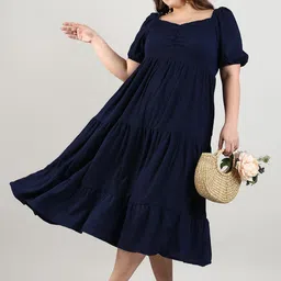 Instafab Plus Women Puff Sleeve A-Line Midi Dress image 4