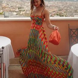 LULU & SKY Printed Shoulder Straps Pleated Maxi Dress image 4