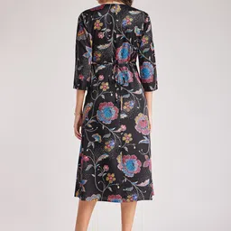 FableStreet Floral Printed Satin A-Line Midi Dress image 4