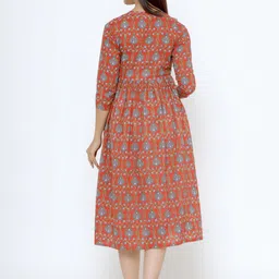 CRAFIQA Floral Printed Maternity & Nursing Cotton A-Line Midi Dress image 5