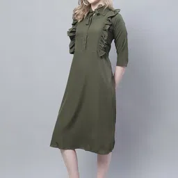 Enchanted Drapes Tie Up Neck Crepe A-Line Midi Dress image 2