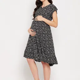 Hypernation Black Floral Print Maternity Fit & Flare Dress image 2
