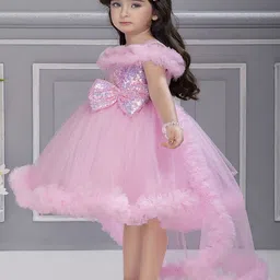 Ministitch Girls sequence Off Shoulder Flutter Sleeve Net Knee Length Empire Dress image 4