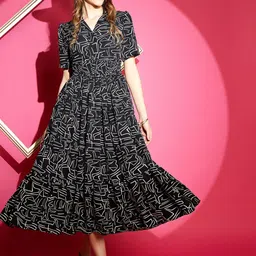 SHEETAL Associates Abstract Printed Fit & Flare Midi Dress image 3