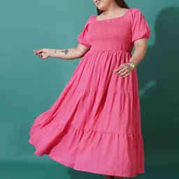 U&F Beyond Women Plus Size Square Neck Puff Sleeve Fit and Flare Midi Dress image 3