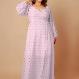 Zink Curve Polka Dot Printed Maxi Wrap Dress image 5