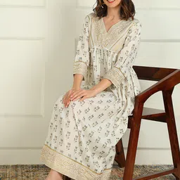 mokshi Floral Printed V-Neck A-Line Dress image 4