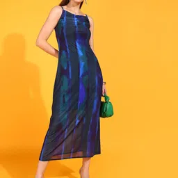 Murcia Abstract Printed Gathered or Pleated A-Line Midi Dress image 5