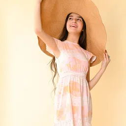 LilPicks Tie-Dyed Flutter Sleeves Fit & Flare Dress-picture-26