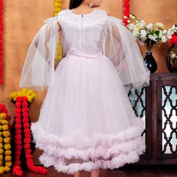 BAESD Girls Emballished Self Design Ruffles Net Gown Dress image 5