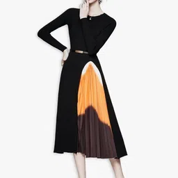 JC Collection Black & Orange Colourblocked Midi Dress image 5