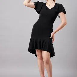 Orchid Blues V-Neck Flutter Sleeves Gathered Fit & Flare Dress image 5