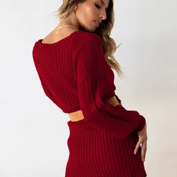 LULU & SKY Self Design V-Neck Sweater Mini Dress image 5