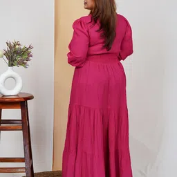 DEEBACO V-Neck Puff Sleeves Opaque Maxi Plus Size Dress image 2
