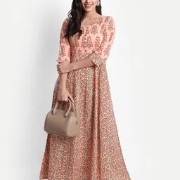 githaan Peach-Coloured & coral pink Floral Maxi Dress image 3