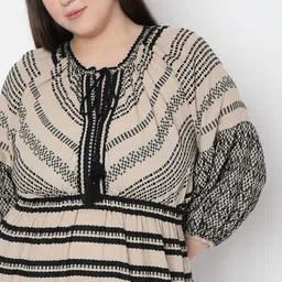 VERO MODA CURVE Women Plus Size Print Bishop Sleeve Fit & Flare Midi Dress image 5