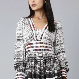 SHOWOFF Abstract Printed V-Neck Georgette Fit and Flare Dress-picture-37