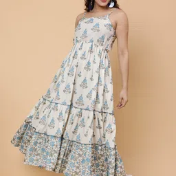 GULMOHAR JAIPUR Ethnic Motifs Printed Gathered Detailed Cotton Maxi Dress image 2