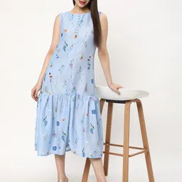 R&B Floral Printed Pleated Drop-Waist Midi Dress image 4