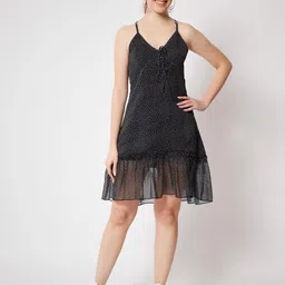 CHARMGAL Polka Dots Printed Shoulder Straps Chiffon A-Line Dress image 4