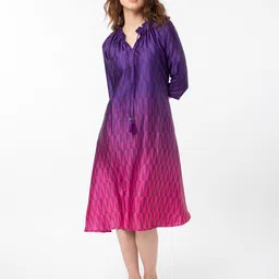 RAREISM Abstract Printed Tie -Up Belted Neck A-line Dress-picture-10