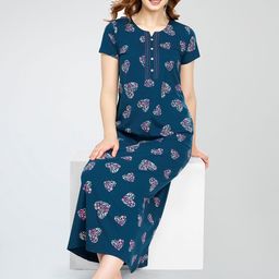 Zeyo Graphic Printed Pure Cotton Maxi Nightdress-picture-29