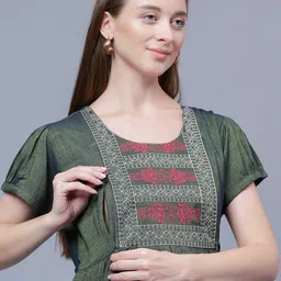 NIGHTSPREE Ethnic Motifs Embroidered Maternity A-Line Midi Dress image 4