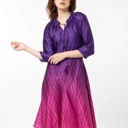 RAREISM Abstract Printed Tie -Up Belted Neck A-line Dress image 3