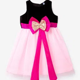 YK Girls Pink Colourblocked Net A-Line Dress image 1