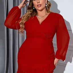 LULU & SKY Plus Size V-Neck Puff Sleeve Wrap Dress image 1
