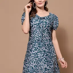 Oomph! Green Floral Printed A-Line Dress image 1