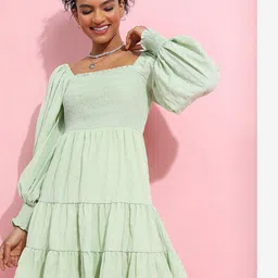 Tokyo Talkies Smocked Puff Sleeve Tiered Fit & Flare Dress image 1