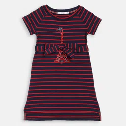 ELLE Navy Blue Striped A-Line Dress image 1