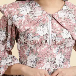 SHOWOFF Floral Printed Puff Sleeves Gathered Fit & Flare Dress image 2