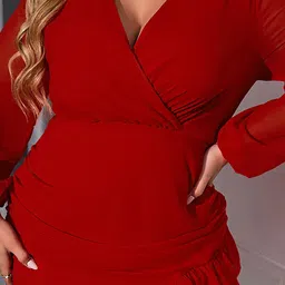LULU & SKY Plus Size V-Neck Puff Sleeve Wrap Dress image 2