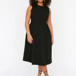 Trendyol Women Black Solid Sleeveless A-Line Midi Dress image 2