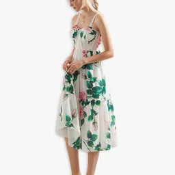 JC Collection White & Green Floral A-Line Midi Dress image 3