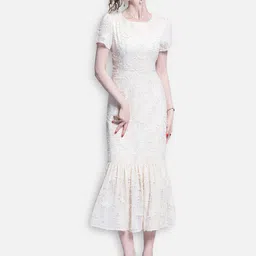 JC Collection Beige Self Design Midi Dress image 3